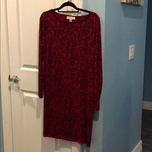 lace patterned red and black long sleeve dress